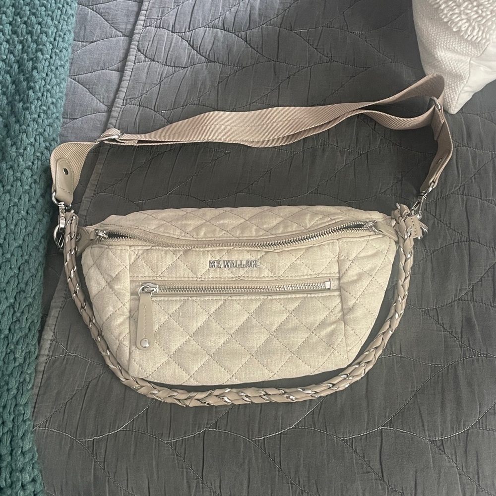 MZ Wallace  Tan Quilted Bag small Crosby linen
